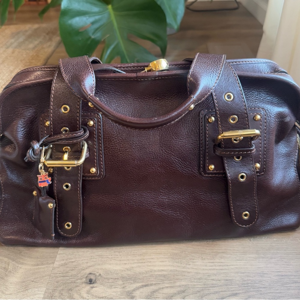 Marc Jacobs Dark Brown Large Patti Leather Bag with Gold Accents